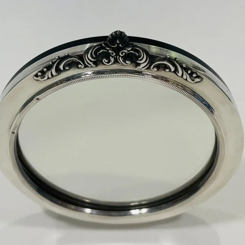 Art Deco Silver Crest Floral Design Table Mirror Hallmarked